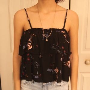 Black, purple and pink floral print stretch tank